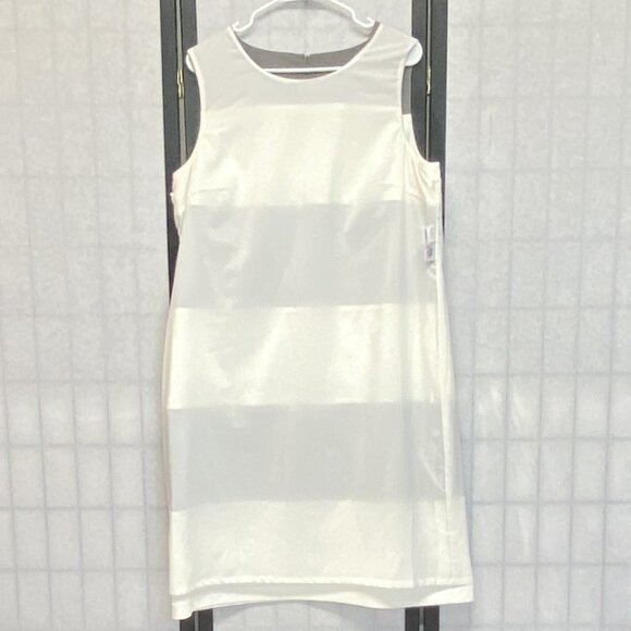 Anne Klein Grey White Stripe Shift Dress Sleeveless Midi 16 Lined Wide Bands - Picture 5 of 11
